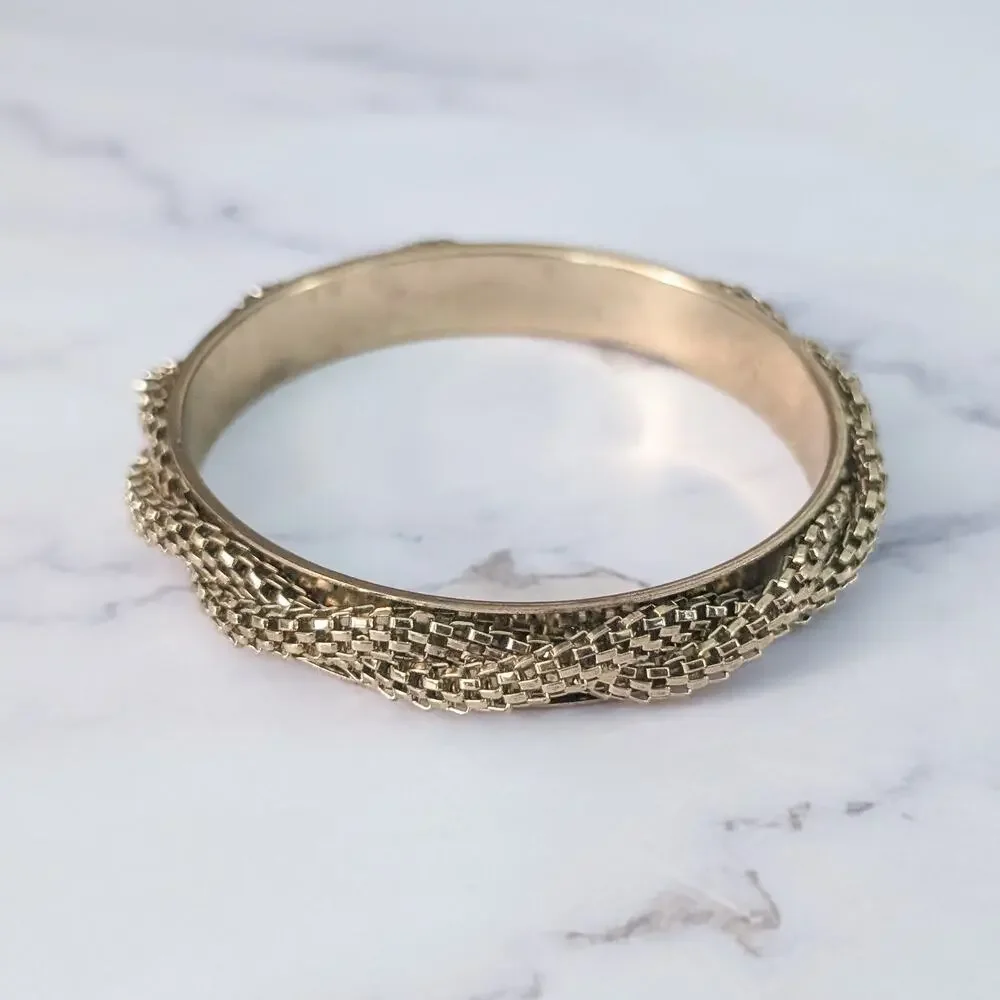 Vintage Bracelet / Bangle - Gold Tone with Woven Design